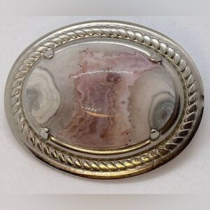 Beautiful vintage ocean jasper cabochon brooch